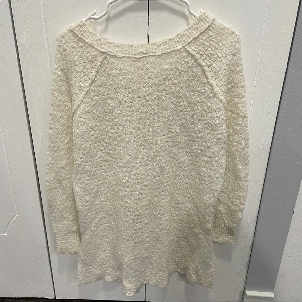 Free People Cream Textured Knit Wool Sweater